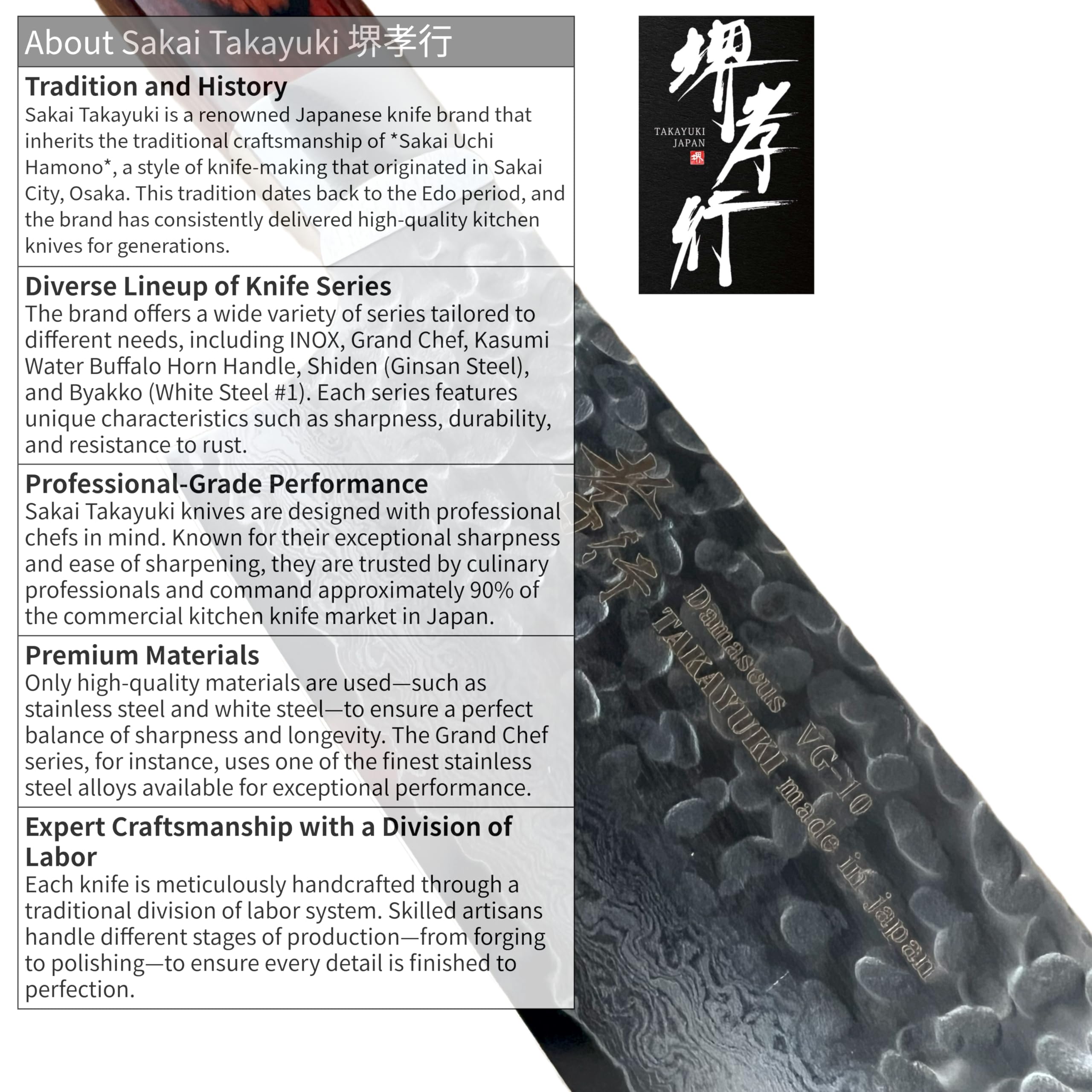 Yuuki Saitake　 Takayuki Hammered Damascus Bunka Knife - 6.3